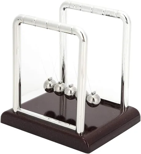 Vista 3 de Newtons Cradle Pendulum, interesantes bolas equilibradas de metal, ciencia física decoración de escritorio de mesa para el hogar