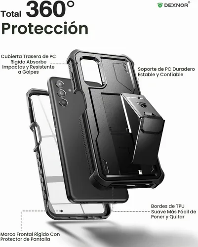 Vista 6 de Dexnor Funda para Samsung Galaxy A13 5G, [Protector de pantalla y soporte integrados] Protección de grado militar pesado a prueba de golpes