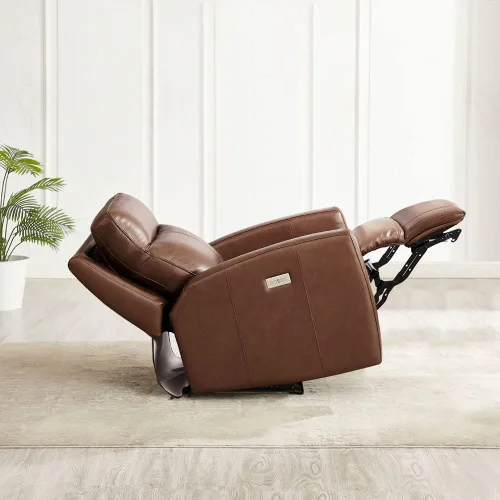 Vista 8 de Hydeline Vienna Zero Gravity Power reclinable y reposacabezas 100% cuero de grano superior, nuez, espuma viscoelástica, bobinas de bolsillo y panel
