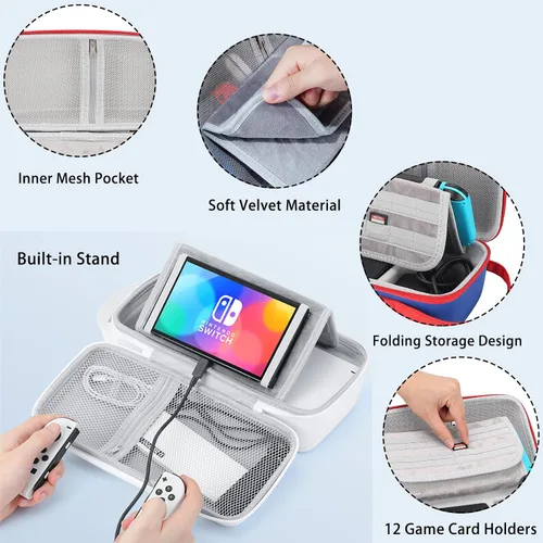 Vista 5 de Pemalin Mario Switch Case Newest Upgrade Compatible with Nintendo SwitchOLED Model - Hard Shell Switch Carrying Travel Case with Strap & Pocket for