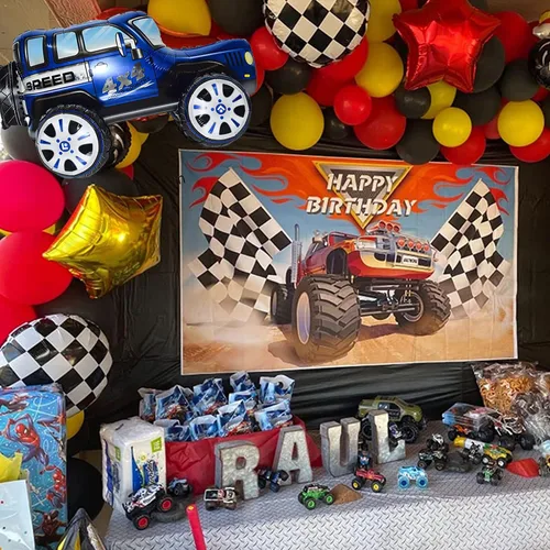 Vista 3 de Firot 2 Vehículos de 25.5 pulgadas, globo grande de aluminio 4D para automóvil, de carreras todoterreno, globo de juguete para niños, regalos