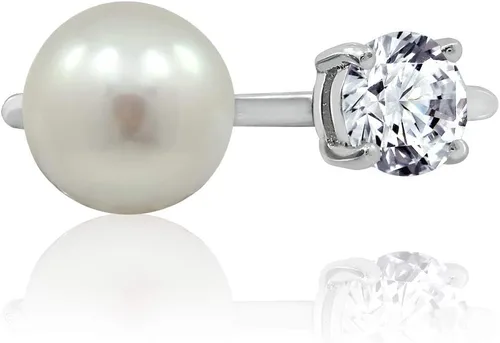 Vista 7 de Amazon Essentials Anillo de perlas de agua dulce con circonita cúbica de plata esterlina chapada en platino (anteriormente colección Amazon)