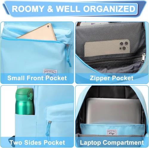 Vista 5 de Kasqo Mochila para mujeres y hombres, mochila clásica ligera y resistente al agua para adolescentes, niñas, niños, mochila informal de viaje escolar