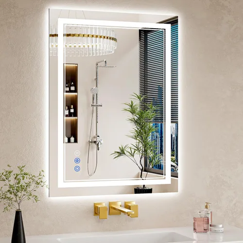 Vista 38 de Espejo de baño LED de 22 x 30 pulgadas con luces, antiniebla, retroiluminado + luz frontal, regulable, espejo de tocador LED para pared, espejo