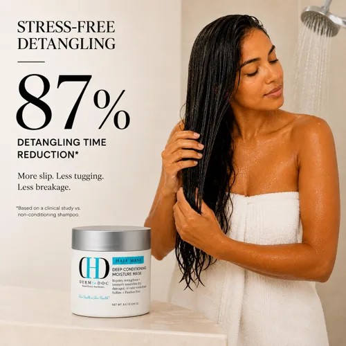 Vista 3 de Mascarilla para el cabello acondicionador profundo desarrollada por dermatólogos, desenredante hidratante para cabello seco, rizado, encrespado