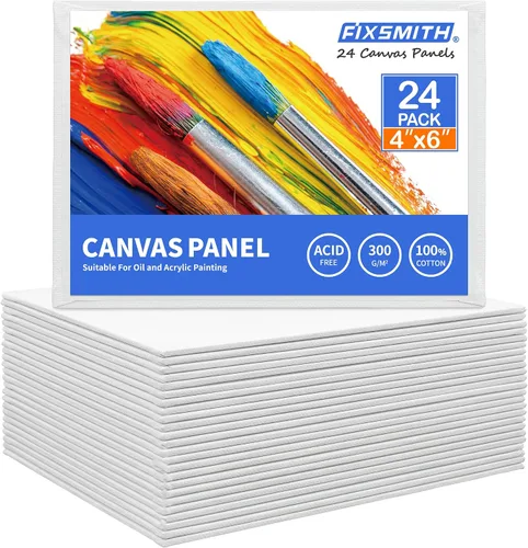 Vista 15 de FIXSMITH - Bastidores de lienzo para pintar 4x4 pulgadas, paquete súper económico de 24 mini lienzos, paneles de lienzo en blanco, 100% algodón