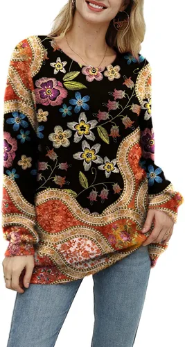 Vista 10 de YESNO Suéter de Navidad para mujer, estampado gráfico, suéteres de gran tamaño, casuales, sueltos, de punto, S01 Floral 064