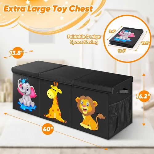 Vista 7 de Mabahoo Caja de Juguetes Extra Grande, Organizador de Almacenamiento Plegable con Tapas, Caja de Juguetes de Animales Lindos para Niños y Niñas