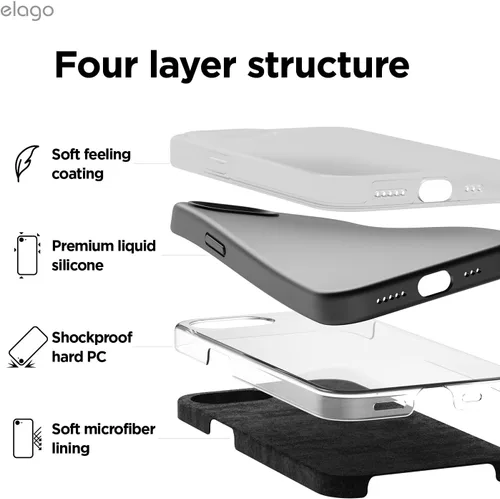 Vista 7 de elago - Funda de silicona líquida prémium para iPhone 17e y iPhone 16e, color negro Funda protectora de cuerpo completo, a prueba de golpes, forro