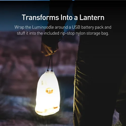 Vista 5 de Luminoodle - La cuerda de luz LED original para campamento - Cadena de luces LED impermeable de 5 pies alimentada por USB + linterna