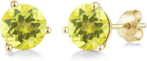 Vista 124 de Gem Stone King Aretes de oro de 14 quilates, 0.236 in, piedra natal redonda, Martini, 3 puntas, aretes de oro para mujer