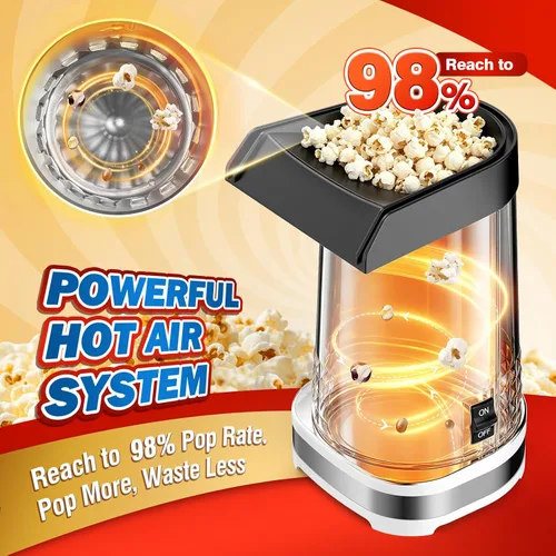 Vista 4 de Máquina de palomitas de maíz con taza medidora para derretir mantequilla, máquina de palomitas de maíz rápida y fácil para reuniones familiares, sin