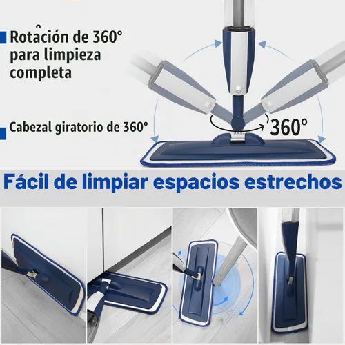 Vista 2 de Trapeador de microfibra para pisos de madera dura con 3 almohadillas y botella recargable