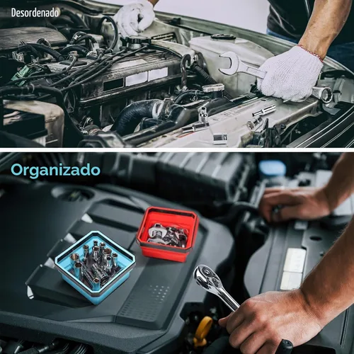 Vista 7 de SHALL Nueva Versión Juego de Bandejas Magnéticas Plegables para Piezas, 4 Paquetes de Bandejas Magnéticas para Tornillos, Pernos, Tuercas