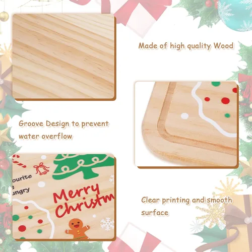 Vista 3 de AnyDesign Plato de madera de Papá Noel – Bandeja rectangular para leche y galletas de Nochebuena para suministros de decoración de Navidad