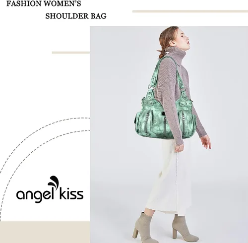 Vista 2 de Angelkiss Monederos grandes y bolsos para mujer, de piel sintética lavada, bolso cruzado de hombro