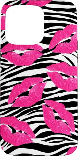 Vista 31 de Funda con estampado de labios de cebra rosa intenso y negro para iPhone 16 McBling