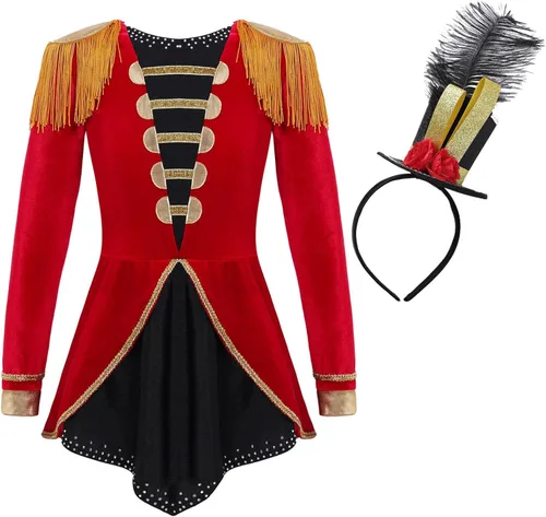 Vista 5 de Aislor Kids Girls Circus Ringmaster Lion Tamer Costume Tassels Leotard Dress Halloween Drum Majorette Outfits Dancewear