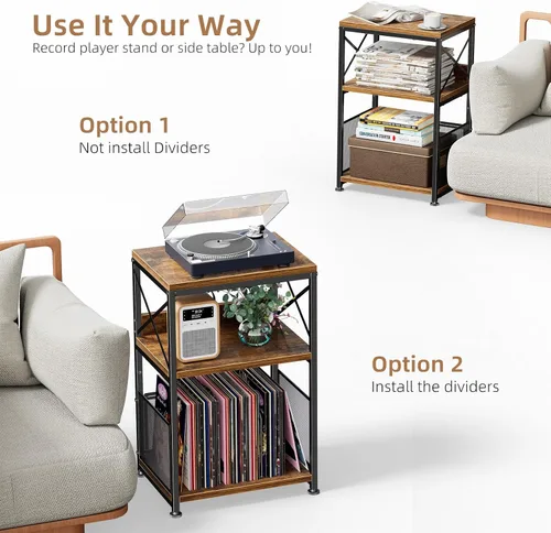 Vista 5 de Simple Trending Soporte para tocadiscos, soporte para tocadiscos con almacenamiento de vinilo con capacidad para hasta 200 álbumes, mesa auxiliar