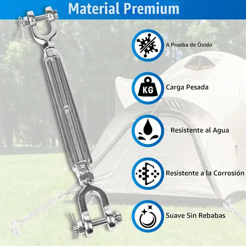 Vista 4 de 2 tensores M12 de 1/2 pulgada de acero inoxidable 304 de mandíbula y mandíbula tensor de mandíbula, tensor de cable resistente, límite de carga