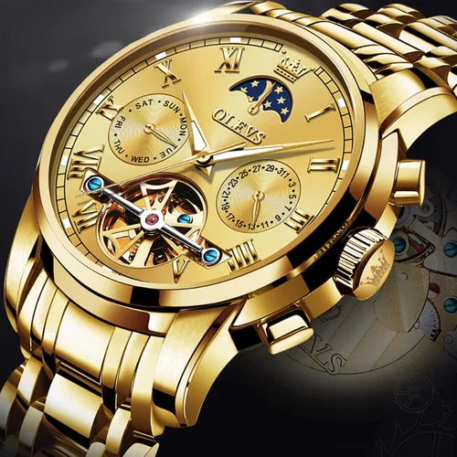 Vista 7 de OLEVS Reloj automático de lujo sin batería reloj de pulsera mecánico impermeable de acero inoxidable Tourbillon esqueleto de pulsera ajustable