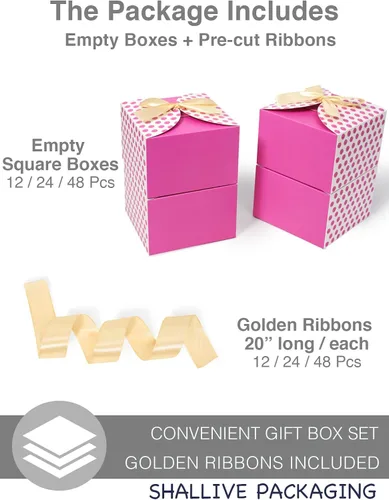 Vista 4 de Shallive 48 cajas rosadas de 6 x 6 x 4 pulgadas, cajas de regalo pequeñas con tapas y cintas, cajas de propuesta de dama de honor de acuarela