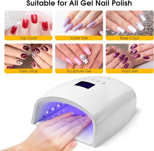Vista 7 de Lámpara de uñas profesional recargable UV/LED de 48 W, secador de uñas de gel inalámbrico con sensor automático y pantalla digital, 4 ajustes