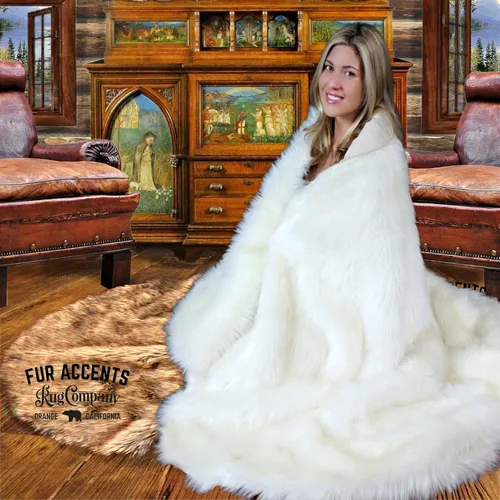Vista 3 de Fur Accents Manta o colcha de pelo sintético de pelo sintético, color blanco con forro suave de Minky, edredón, hecho a mano a pedido en Estados