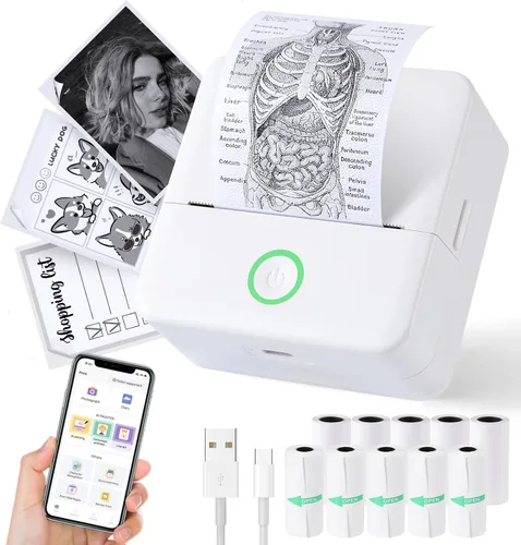Vista 12 de cudinham Mini impresora Print Pods, fabricador de pegatinas térmico sin tinta con 10 rollos de papel de impresión, Printpod de bolsillo para Negro