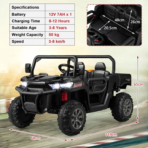 Vista 7 de Costzon Camión volquete con control remoto, UTV eléctrico de 12 V para niños con cama volquete eléctrica, función de balanceo, pala, 4 suspensiones