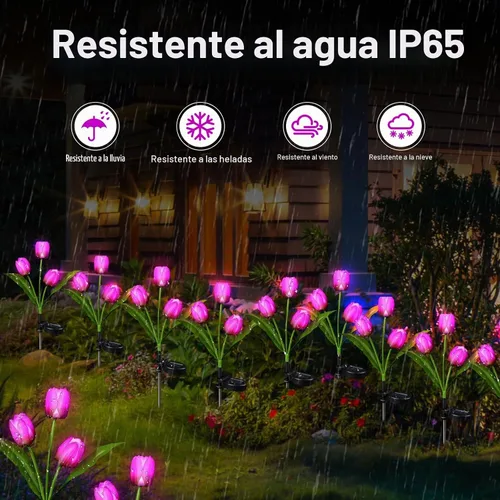 Vista 4 de Aolyty - Luces solares de tulipán, IP65 impermeable para jardín
