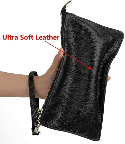 Vista 6 de YALUXE Clutch Wristlet - Cartera de piel auténtica con bloqueo RFID y cadena de hombro