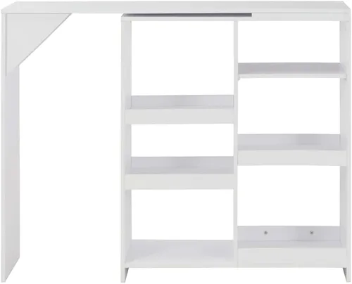 Vista 2 de White Bar Table with Adjustable Shelf 54.3"x15.4"x43.3" Counter Height Space Saving Modern Design for Kitchen Dining Room Small Spaces