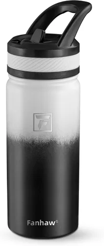 Vista 9 de Fanhaw Botella de Agua Aislada para Niños de 18 Oz con Tapa de Pajita – Acero Inoxidable de Doble Pared al Vacío, A Prueba de Fugas, Botellas