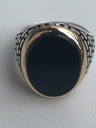 Vista 6 de Anillo de plata de ley 925 sólida para hombre, color ónix negro, talla 7-13, Metal, Ónix