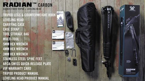 Vista 5 de Kits de trípode de carbono Vortex Optics Radian (Kit de trípode con cabeza niveladora)