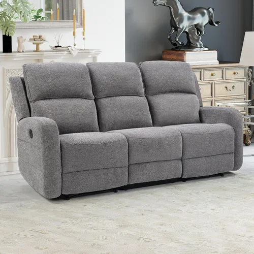 Vista 19 de EBELLO Juego de sofá reclinable manual para sala de estar, sofá reclinable de tela suave para sala de reuniones, respaldo y apoyabrazos acolchados