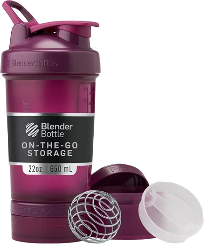 Vista 7 de BlenderBottle - Botella mezcladora con organizador de pastillas y almacenamiento para polvo proteínico, sistema Classic V2 ProStak, 22 onzas, azul