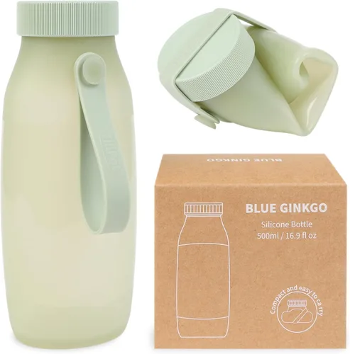 Vista 14 de BLUE GINKGO Botella de agua plegable – Botella de silicona ligera y plegable para viajes, senderismo y campamento