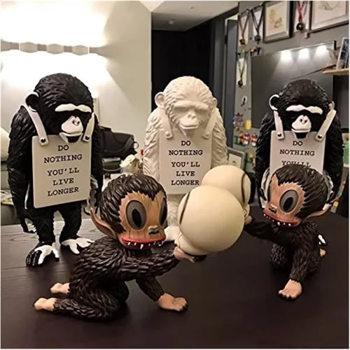 Vista 3 de Escultura de mesa, adornos de escritorio de moda, figurita de decoración de arte, accesorios de estatua de mono, decoración de arte callejero