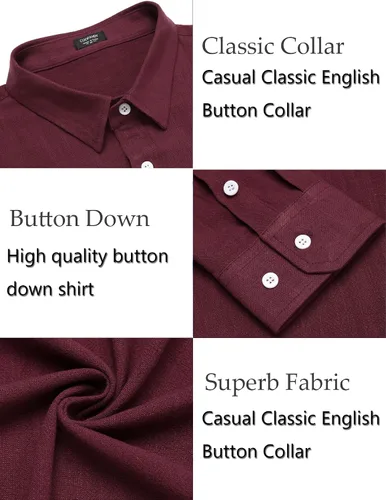 Vista 5 de COOFANDY Camisa casual con botones para hombre, camisa de cambray de lino de manga larga