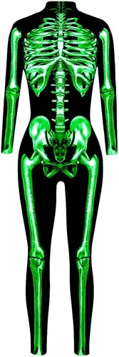Vista 9 de Sister Amy Disfraz de esqueleto de Halloween para mujer, overol de cosplay S-colorido calavera