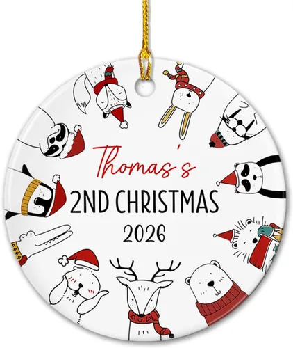 Vista 17 de Adornos de cerámica personalizados con texto en inglés «My First Christmas», bonito adorno de Navidad de gato para bebés, niños, primer recuerdo