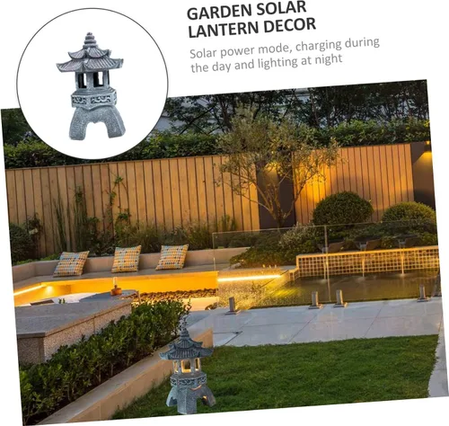 Vista 6 de Tofficu Farol de pagoda solar para decoración de jardín al aire libre, estatua asiática zen, patio, césped, porche, camino, adorno de jardín