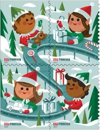 Vista 2 de Sellos postales Holiday Elves (5 folletos, 100 sellos) para USPS