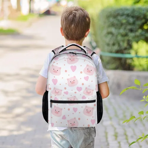Vista 2 de Mochila de cerdo para niñas y niños, mochilas blancas de 16 pulgadas para la escuela, bonita mochila ligera para niños, Cerdo1-1, Personalizado