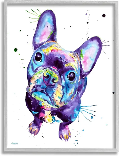 Vista 9 de Stupell Industries Giclée de perro de tono morado de bulldog francés, diseño de Jen Seeley Stupell Industries White, 11 x 14 Inches, Easy to