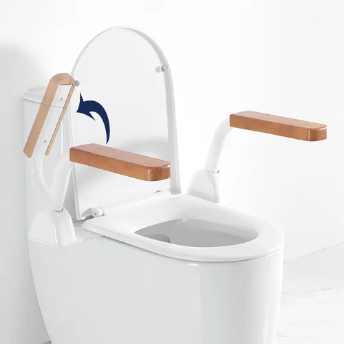 Vista 11 de Rieles de seguridad para inodoro para personas mayores con reposabrazos abatibles que ahorran espacio, rieles de soporte de inodoro para personas