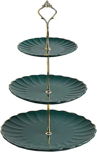Vista 18 de Sweejar Soporte de cerámica para tartas de 3 niveles, soporte para postres, soporte para cupcakes, bandeja para servir pasteles de fiesta de té