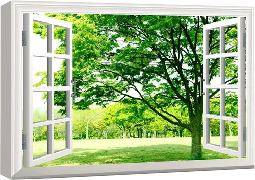 Vista 7 de wall26 - Cuadro en lienzo para pared, vista de ventana, río neón turquesa, rápido, bosque, lago, arroyo, naturaleza salvaje, fotografía, realismo